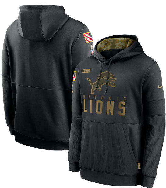 Men's Detroit Lions 2020 Black Salute to Service Sideline Performance Pullover Hoodie